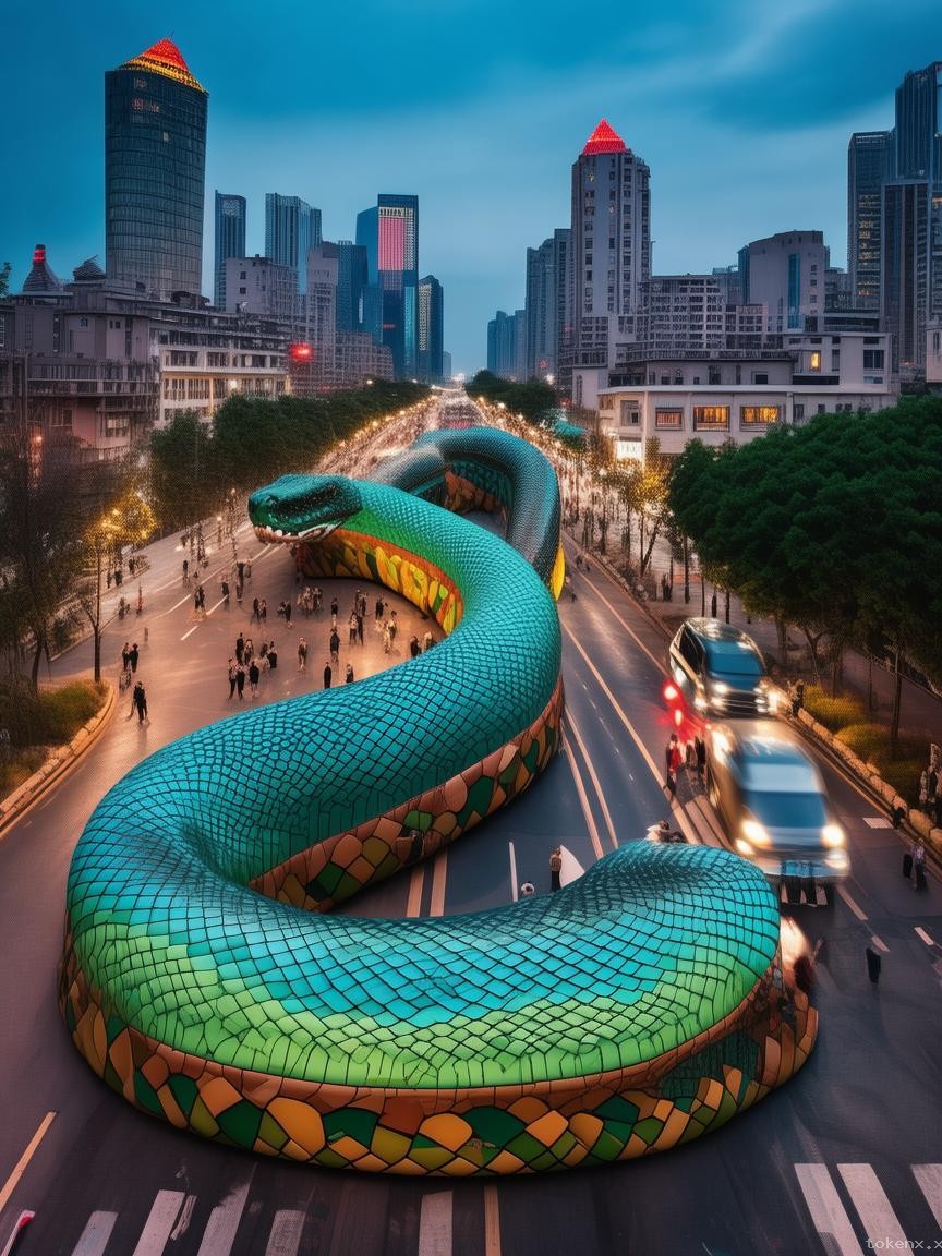 成都春熙路巨型3D蛇太逼真引熱議，城市藝術(shù)新邊界在哪？