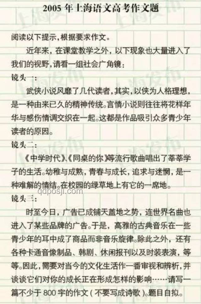 上海作文題出處與考生反饋對比分析